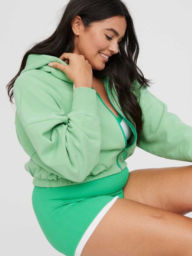 Aerie Offline Oversized Boxy Cropped Full Zip Shamrock Green Hoodie Athleisure L